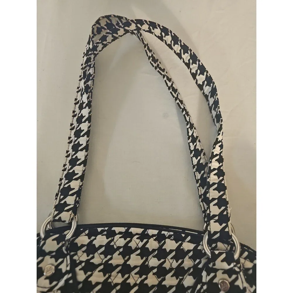 Vera Bradley Houndstooth Black White Quilted Tote Bag Purse Shoulder Strap